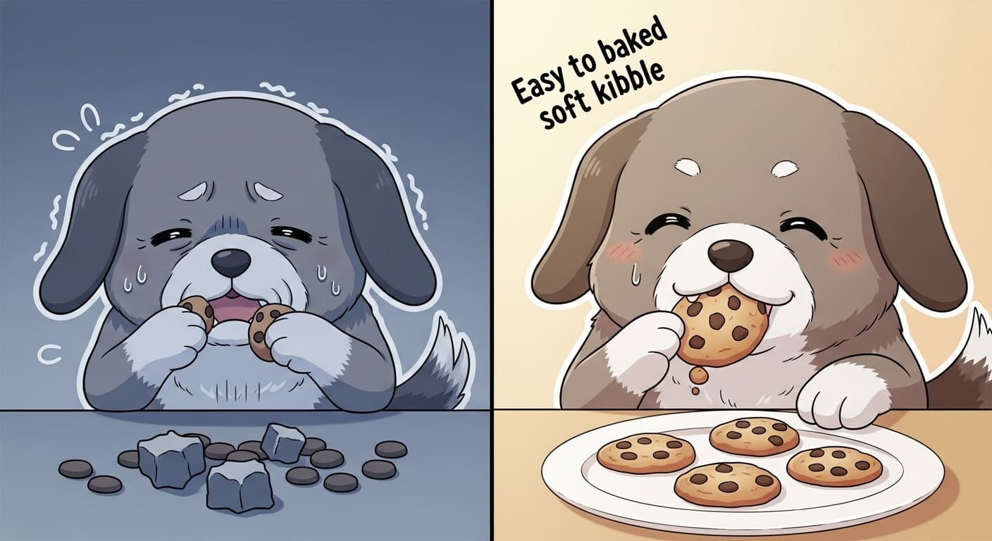 알러지-유발-음식-아이콘들을-걱정스럽게-보는-노령견-캐릭터
