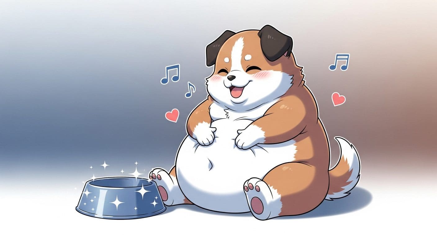 할아버지-강아지-캐릭터가-어린-강아지에게-사료-그릇을-건네주는-모습