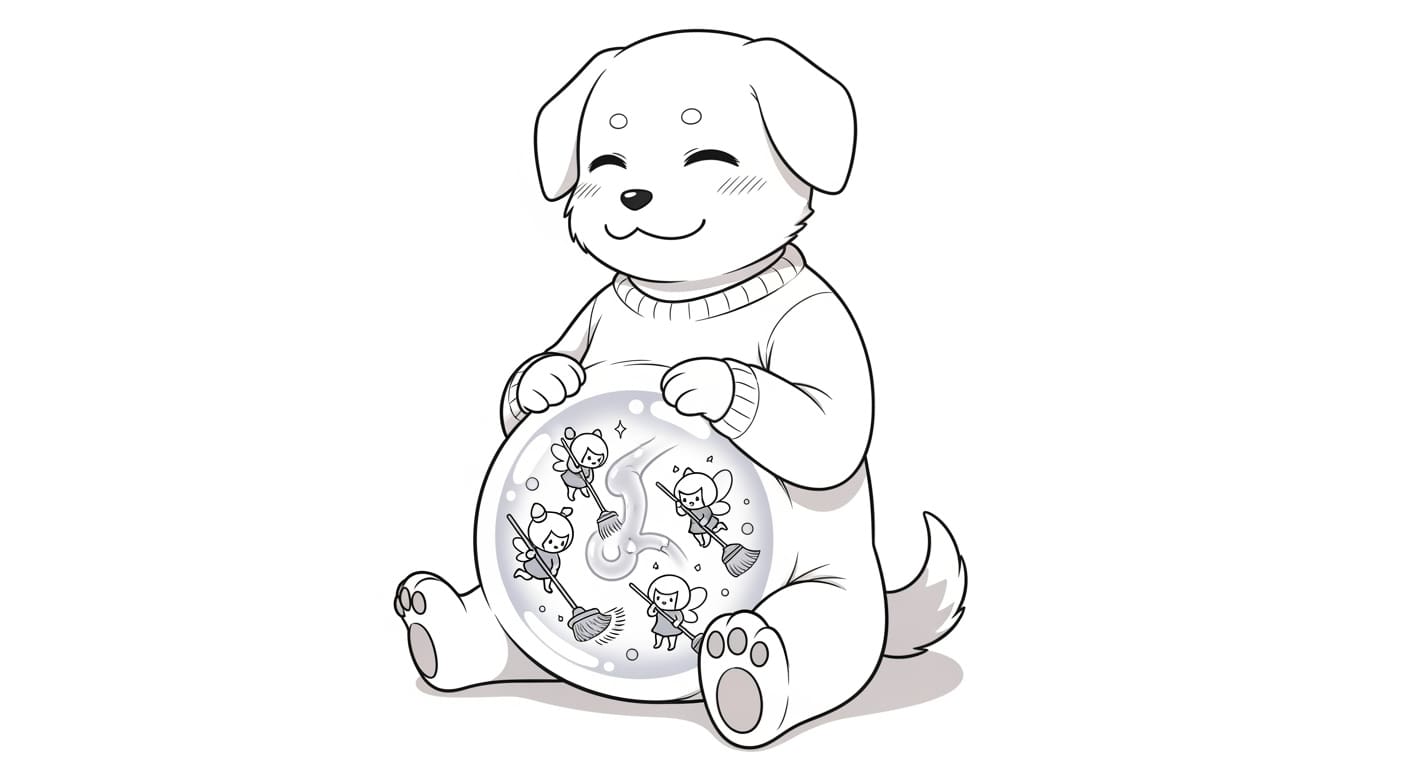배-속에서-유익균-요정들이-장을-청소하고-있는-강아지-캐릭터