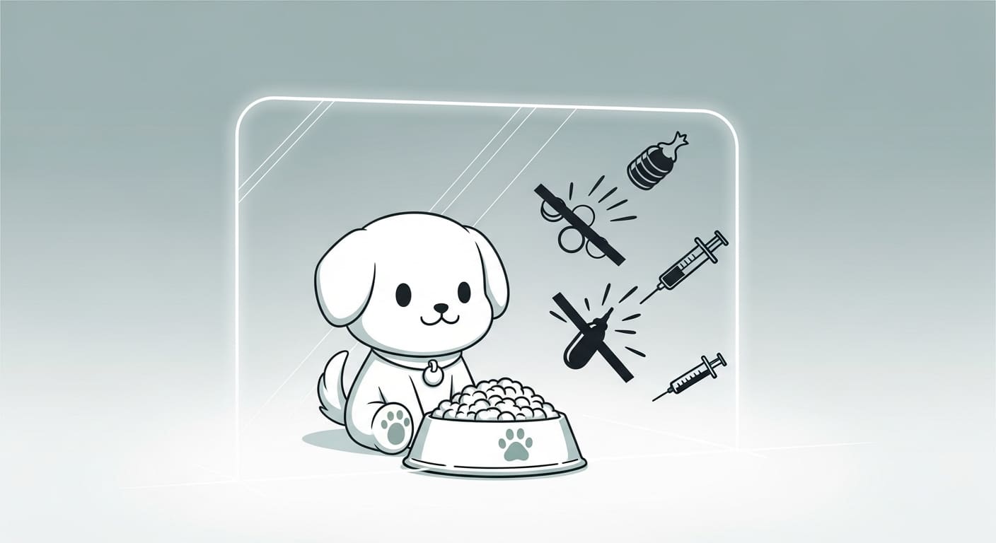 보호막-안에서-안심하고-사료를-먹을-준비를-하는-강아지-캐릭터