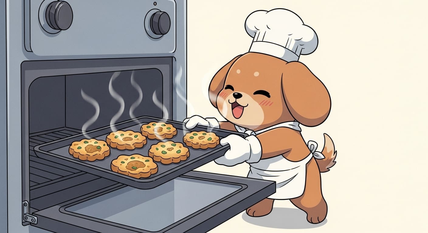 고소한-쿠키-향이-나는-사료-냄새를-맡으며-행복해하는-강아지-캐릭터