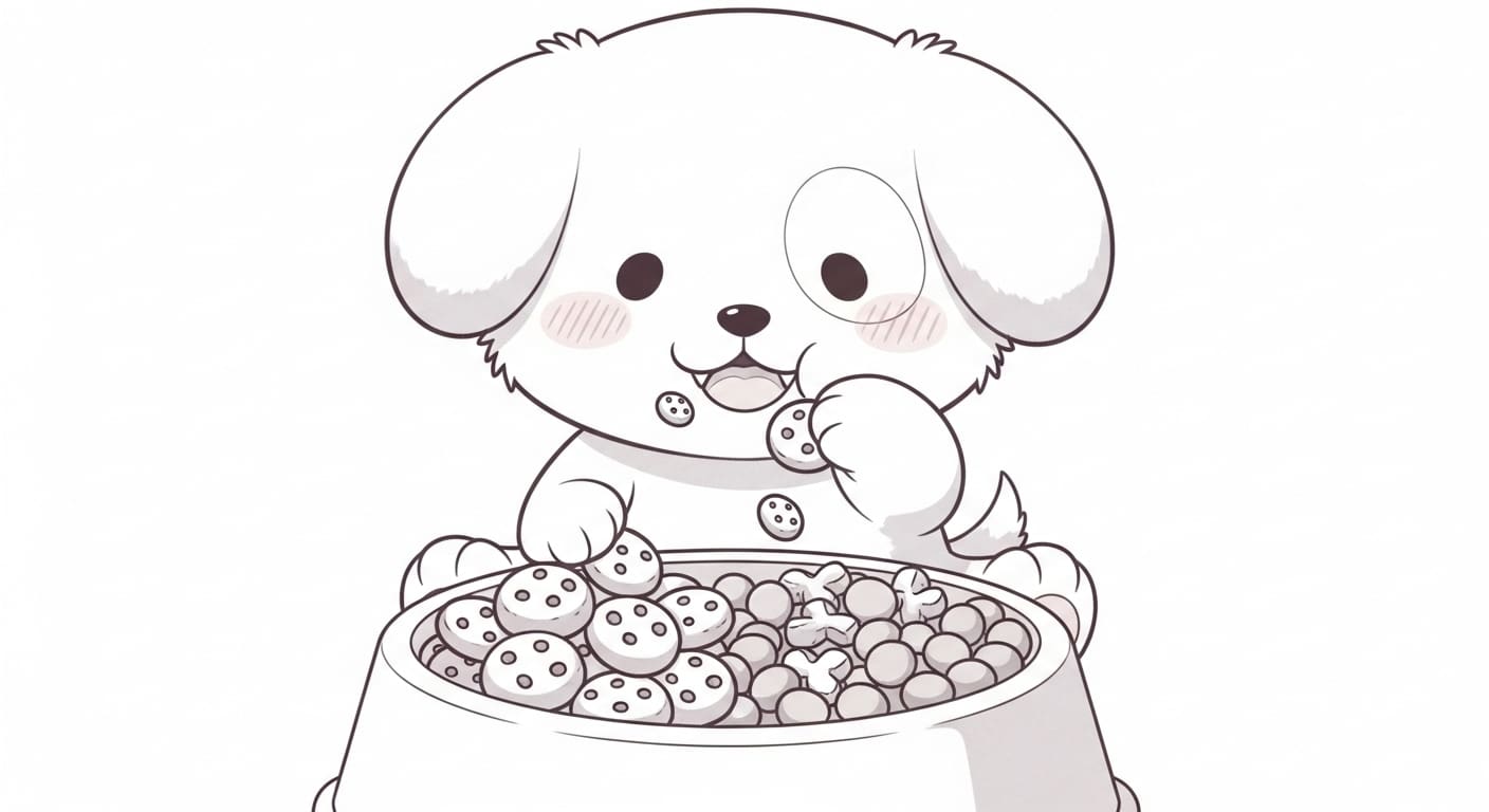 오븐베이크드-사료만-쏙쏙-골라-먹고-만족스러운-표정을-짓는-강아지