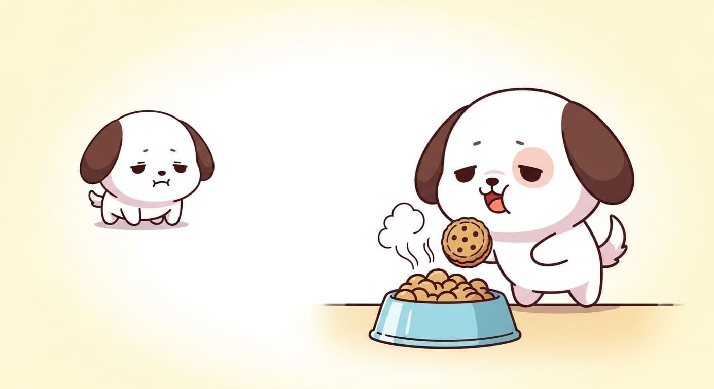 눈을-반짝이며-달려와-사료를-맛있게-먹고-있는-강아지-캐릭터