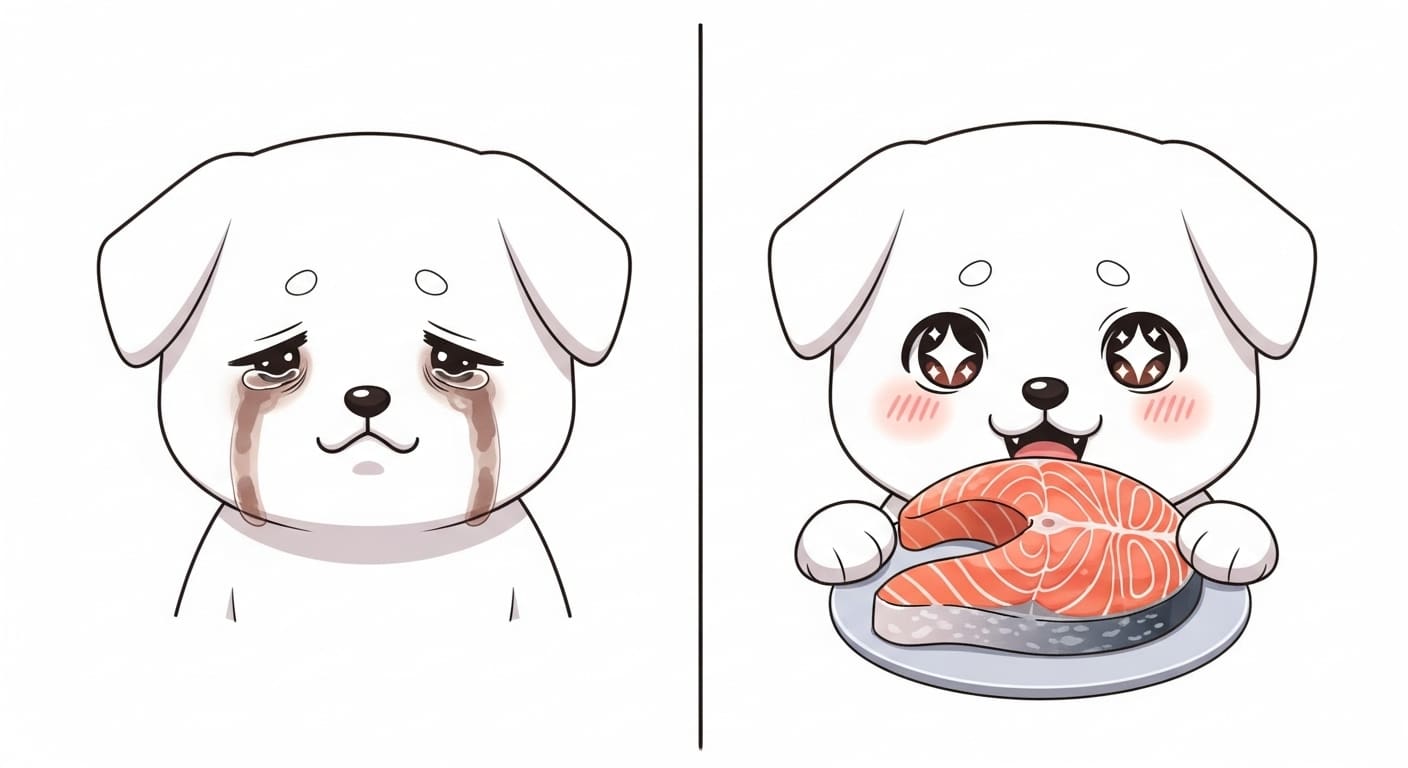 눈물-자국-때문에-시무룩한-표정을-짓고-있는-강아지-캐릭터